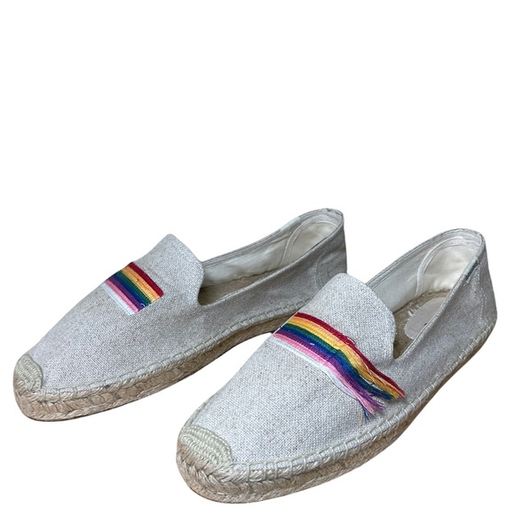 Soludos Espadrilles Shoes Embroidered Canvas Rainbow Tan Neutral Flats Womens 11 - Picture 5 of 16